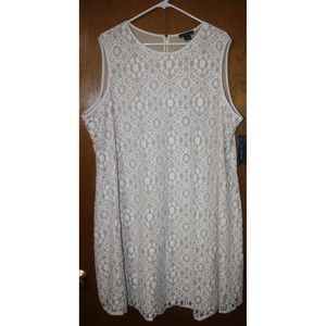 Metaphor Lace Trapeze Dress Plus Sz 20 Nude With White Overlay Coctail MSRP $90
